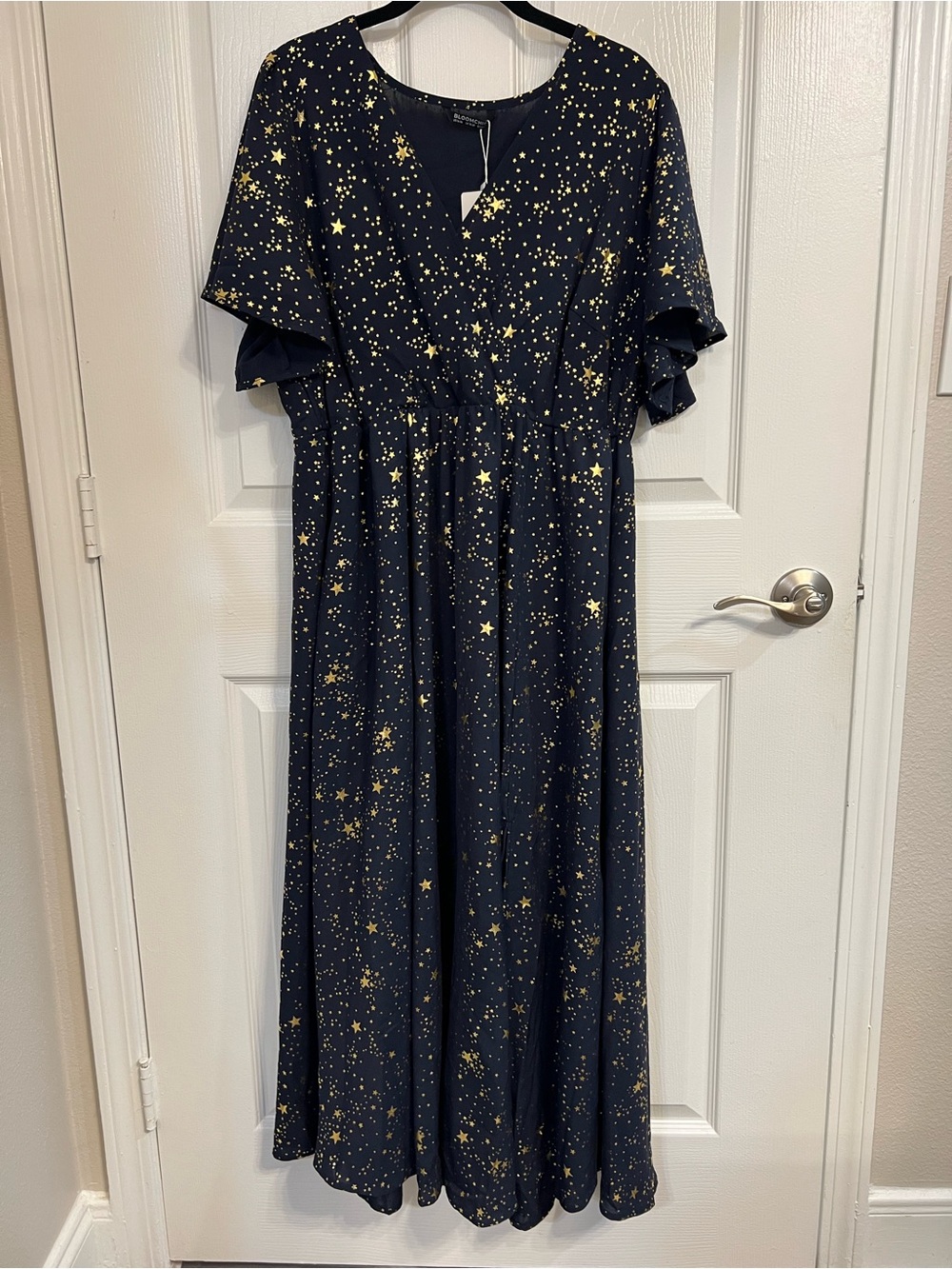 BloomChic Navy and Gold Star-Print High-Low Midi Dress - Picture 4 of 9